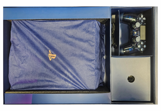 PS4 2TB 500 Million Limited Edition In Box Good Condition PlayStation 4 PS4 gaming console featuring 2TB storage translucent blue limited edition design matching DualShock 4 controller in box presentation powerful home gaming system Sony PlayStation hardware and collectible gaming appeal Inside set up display