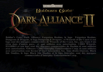 Baldurs Gate Dark Alliance 2 retro PlayStation 2 video game Baldurs Gate fantasy action RPG dungeon crawler hack and slash cooperative gameplay console title PlayStation 2 release title screen
