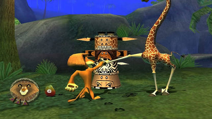 Madagascar Xbox action-adventure video game based on the DreamWorks animated film starring Alex the Lion Marty the Zebra Melman the Giraffe Gloria the Hippo and the penguins jungle safari levels New York zoo escape island survival cooperative gameplay character swapping platforming puzzle solving movie voice actors licensed tie-in gameplay screenshot