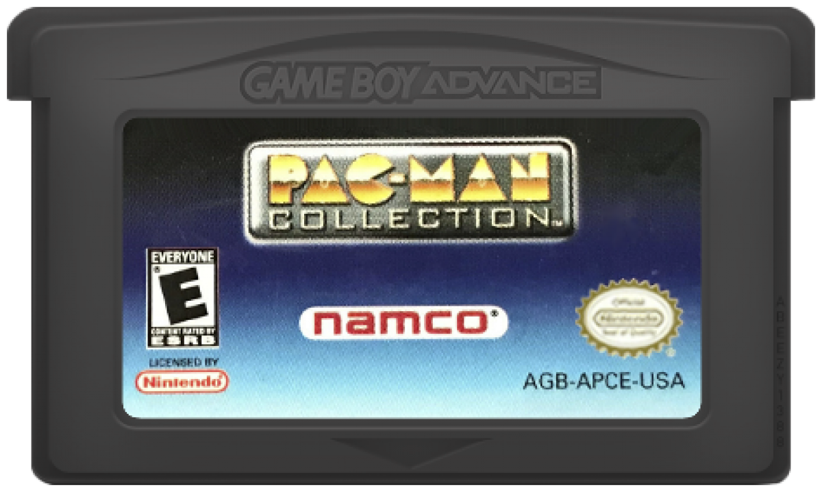 Pac-Man Collection for Game Boy Advance, cartridge for an arcade compilation video game with classic maze gameplay, multiple game modes, retro challenges, and iconic character action