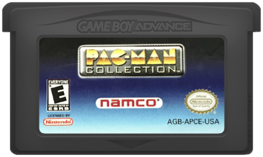 Pac-Man Collection for Game Boy Advance, cartridge for an arcade compilation video game with classic maze gameplay, multiple game modes, retro challenges, and iconic character action