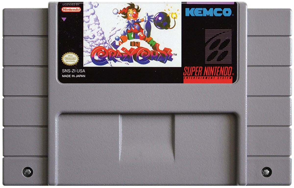 Kid Klown in Crazy Chase cartridge for Super Nintendo Entertainment System (SNES) retro video game
