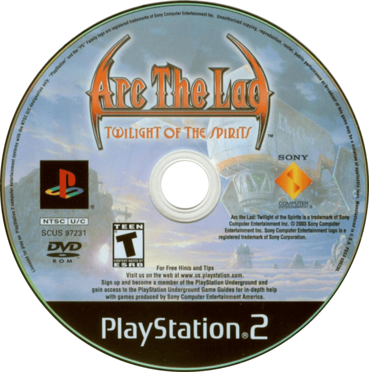 Arc the Lad: Twilight of the Spirits PS2 role-playing video game disc