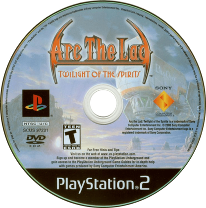 Arc the Lad: Twilight of the Spirits PS2 role-playing video game disc