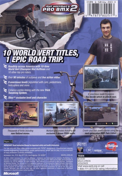 Matt Hoffmans Pro BMX 2 for Xbox (Xbox) back of case sports bmx video game.