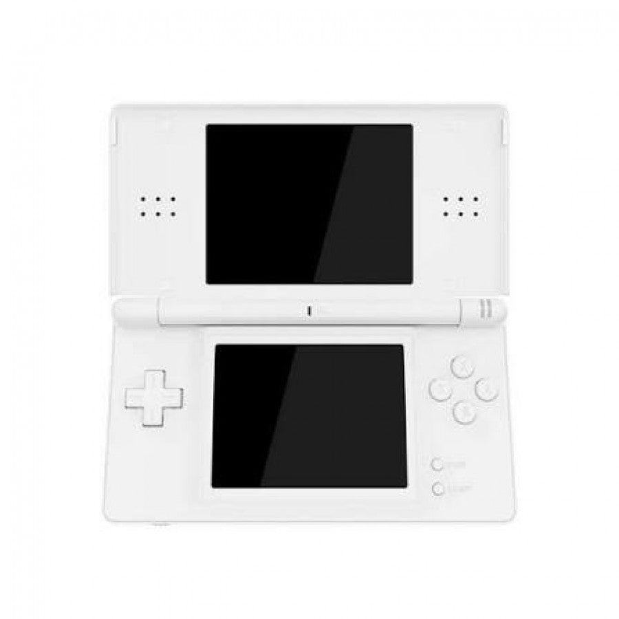 Nintendo DS Lite White handheld gaming console featuring classic white design dual screens touchscreen controls stylus input foldable clamshell form factor Game Boy Advance game compatibility Nintendo DS games wireless multiplayer portable gaming and iconic Nintendo handheld gaming appeal