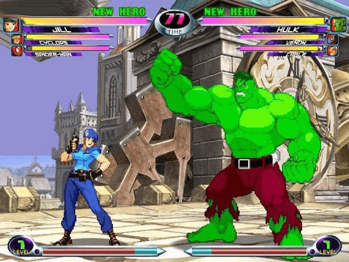 Marvel vs. Capcom 2 Xbox featuring fast-paced 2D fighting gameplay with classic Marvel and Capcom characters gameplay