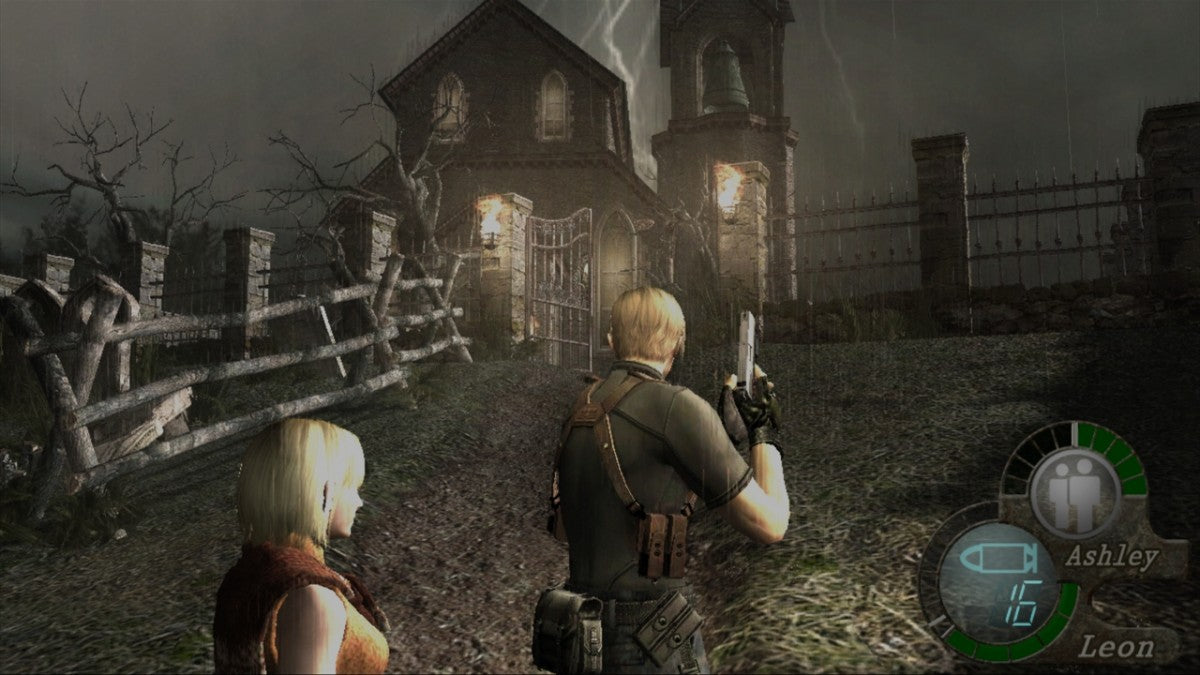 Resident Evil 4 GameCube GC video game, survival horror, third-person action, classic Capcom title, Nintendo GameCube release gameplay