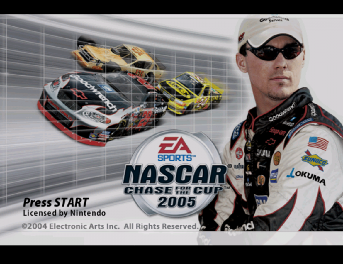 NASCAR 2005: Chase for the Cup start screen for GameCube (GC) sports racing video game