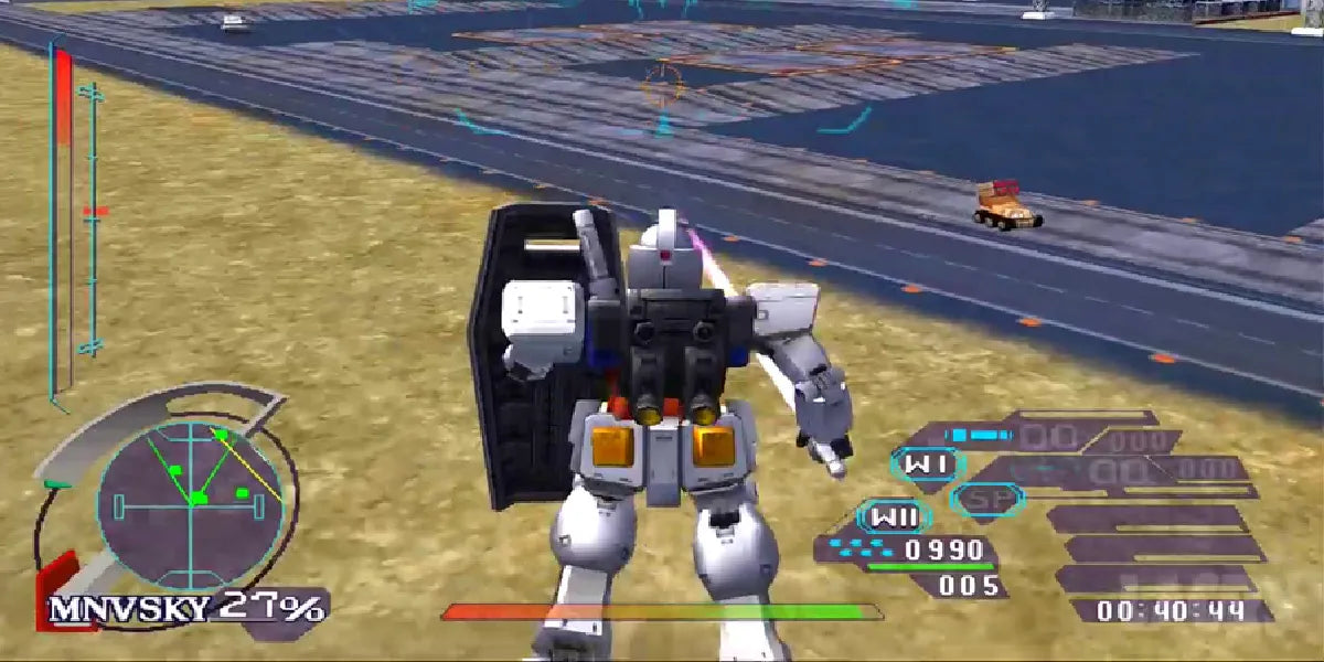 Retro Mobile Suit Gundam Journey to Jaburo PS2 inspired design featuring classic anime mech combat aesthetic vintage PlayStation 2 Earth Federation military campaign mobile suit battles ground warfare sci fi action cinematic Gundam storytelling nostalgic gameplay presentation- gameplay