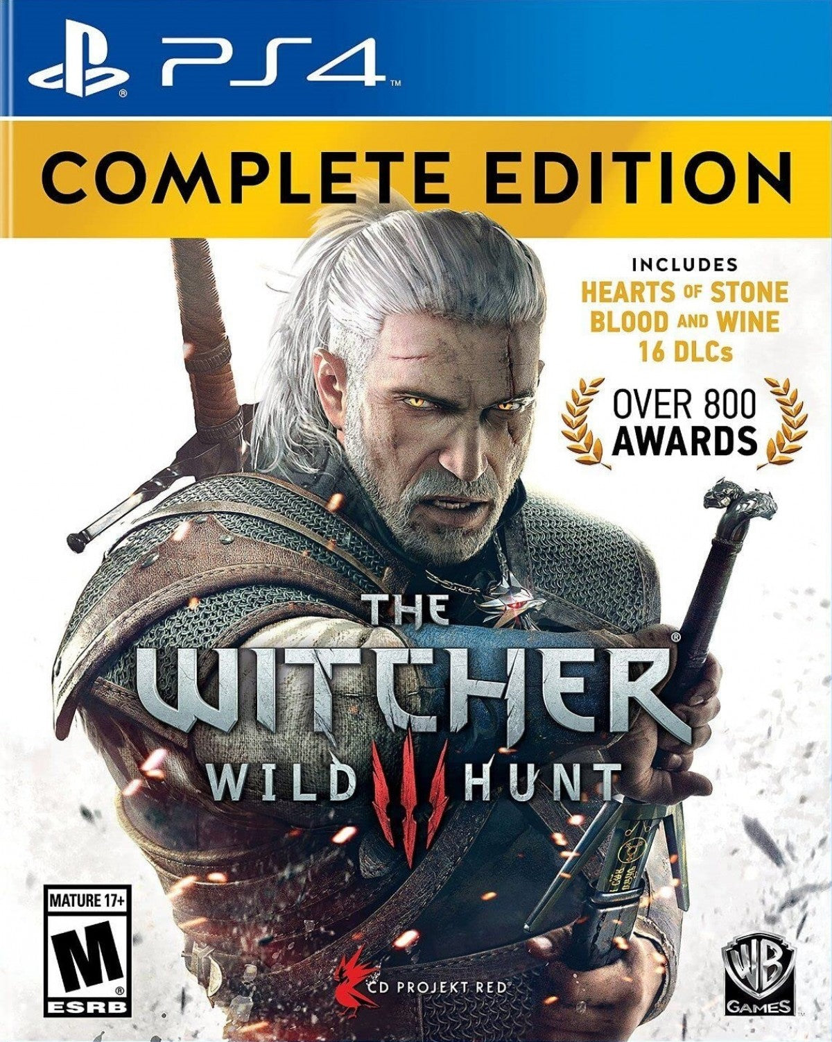 The Witcher 3 Wild Hunt Complete Edition for PlayStation 4 open world action RPG featuring Geralt of Rivia expansive fantasy storytelling all DLC content monster hunting and acclaimed CD Projekt Red role playing experience cover art