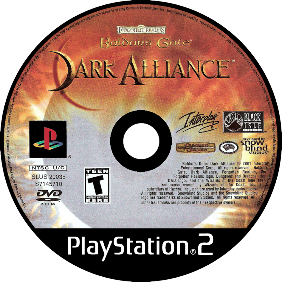 Baldur’s Gate: Dark Alliance for PlayStation 2 with action-RPG dungeon-crawling fantasy theme disc