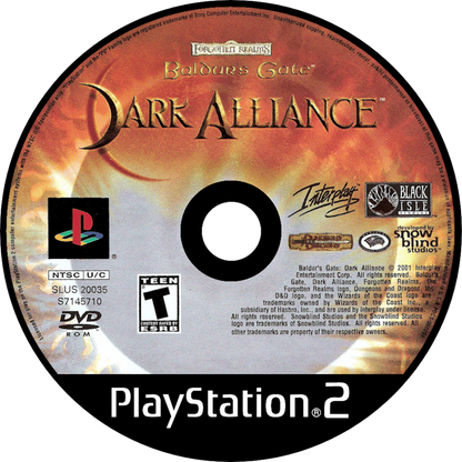 Baldur’s Gate: Dark Alliance for PlayStation 2 with action-RPG dungeon-crawling fantasy theme disc
