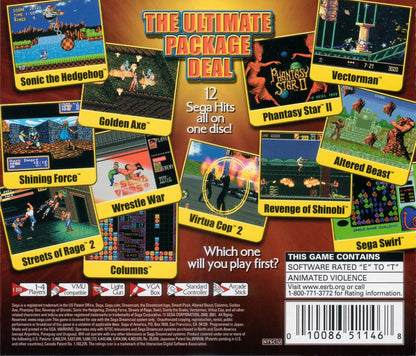 SEGA Smash Pack Volume 1 Sega Dreamcast video game, classic arcade and console game compilation, retro SEGA titles collection, console title back cover