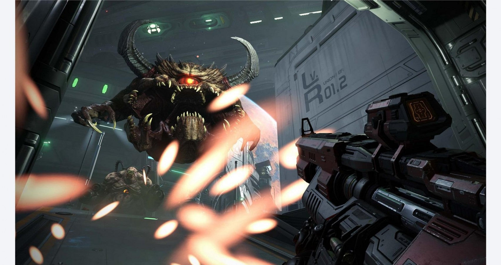 Doom Eternal for Xbox One, gameplay for a first-person shooter action horror video game