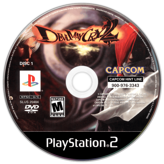 Devil May Cry 2 PlayStation 2 PS2 video game, action hack and slash, stylish combat, demon hunting gameplay, classic Capcom title disc 1
