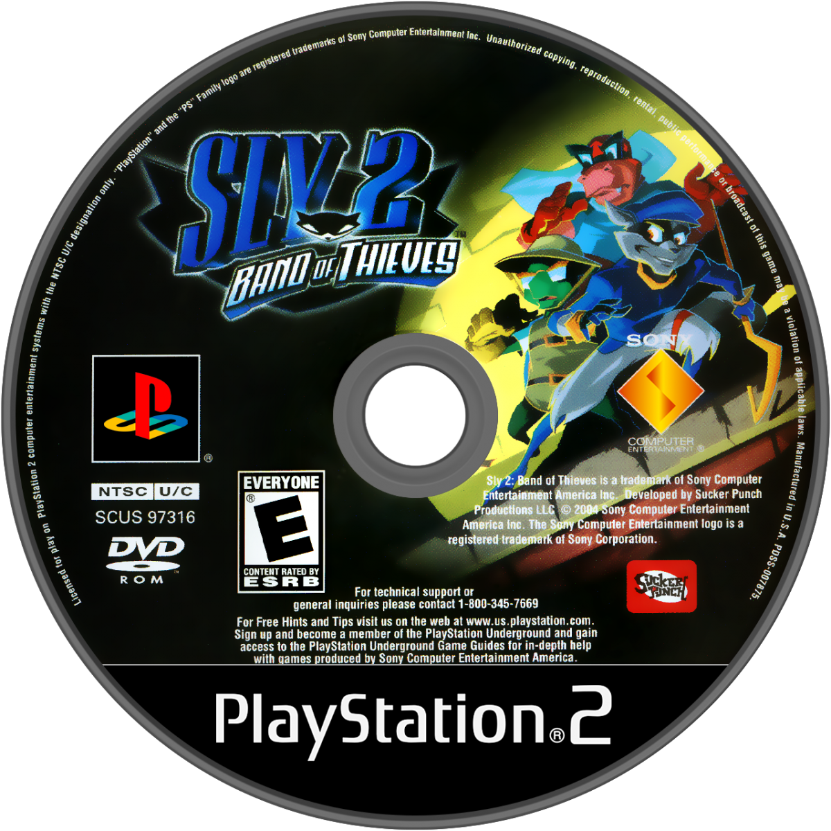 Sly 2 Band of Thieves PS2 Sony PlayStation 2 stealth platformer action adventure Sly Cooper gang heist missions Cooper Gang Bentley Murray cartoony cel shaded gameplay open world levels sneaking platforming PlayStation 2 software video game title disc