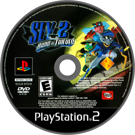 Sly 2 Band of Thieves PS2 Sony PlayStation 2 stealth platformer action adventure Sly Cooper gang heist missions Cooper Gang Bentley Murray cartoony cel shaded gameplay open world levels sneaking platforming PlayStation 2 software video game title disc