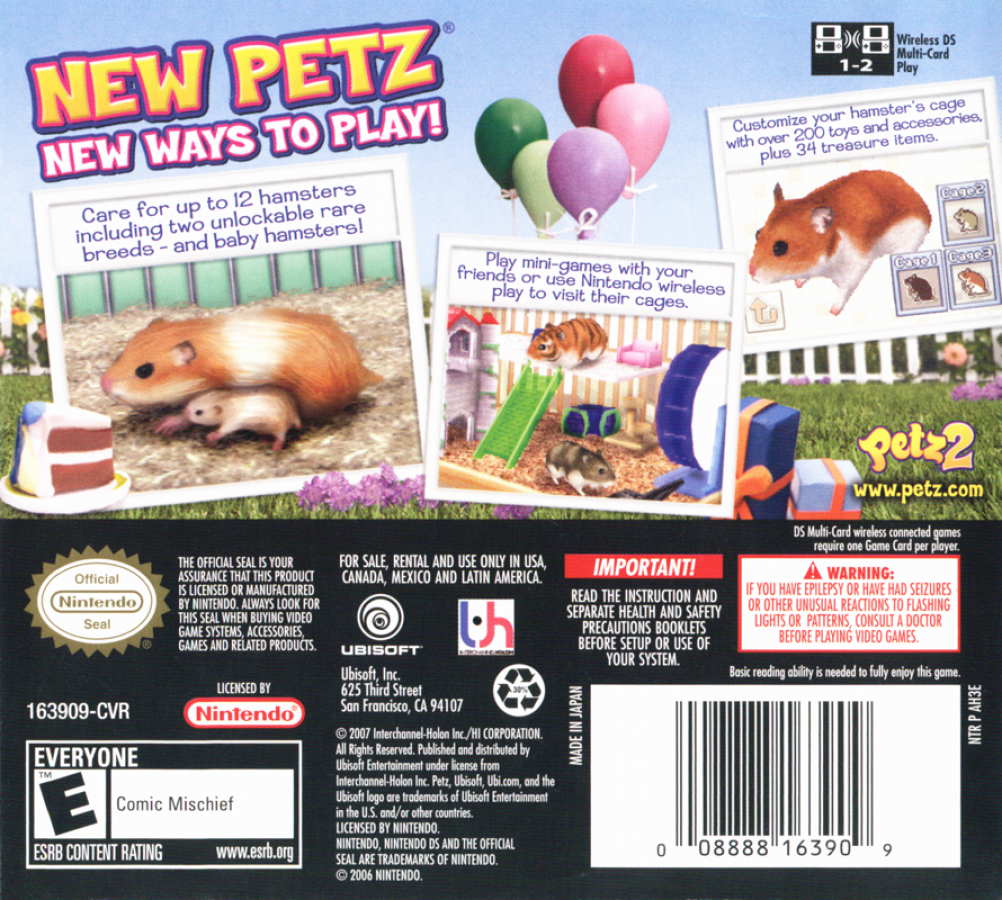 Petz: Hamsterz Life 2 back of case for Nintendo DS (DS) hamster pet care simulation video game