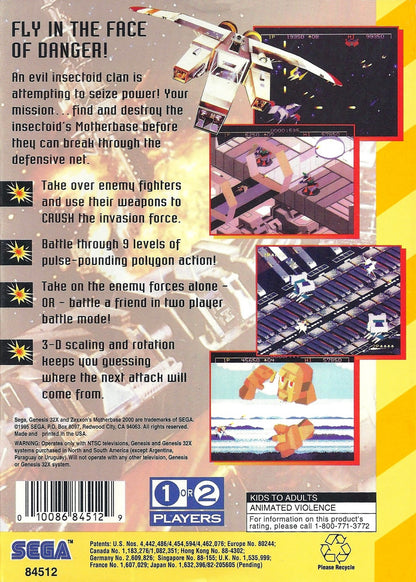 Zaxxon Motherbase 2000 Sega 32X retro video game shoot em up back of case (1995)