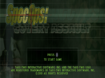 Spec Ops: Covert Assault start screen for PlayStation 1 (PS1) tactical shooter video game