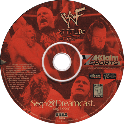WWF Attitude game for the Sega Dreamcast featuring professional wrestling gameplay with licensed WWF superstars grappling moves signature finishers career mode and multiplayer matches in arcade style wrestling arenas disc 