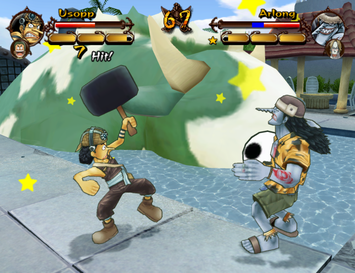 One Piece Grand Adventure GameCube game featuring anime-style fighting gameplay and adventure modes with One Piece characters gameplay screenshot