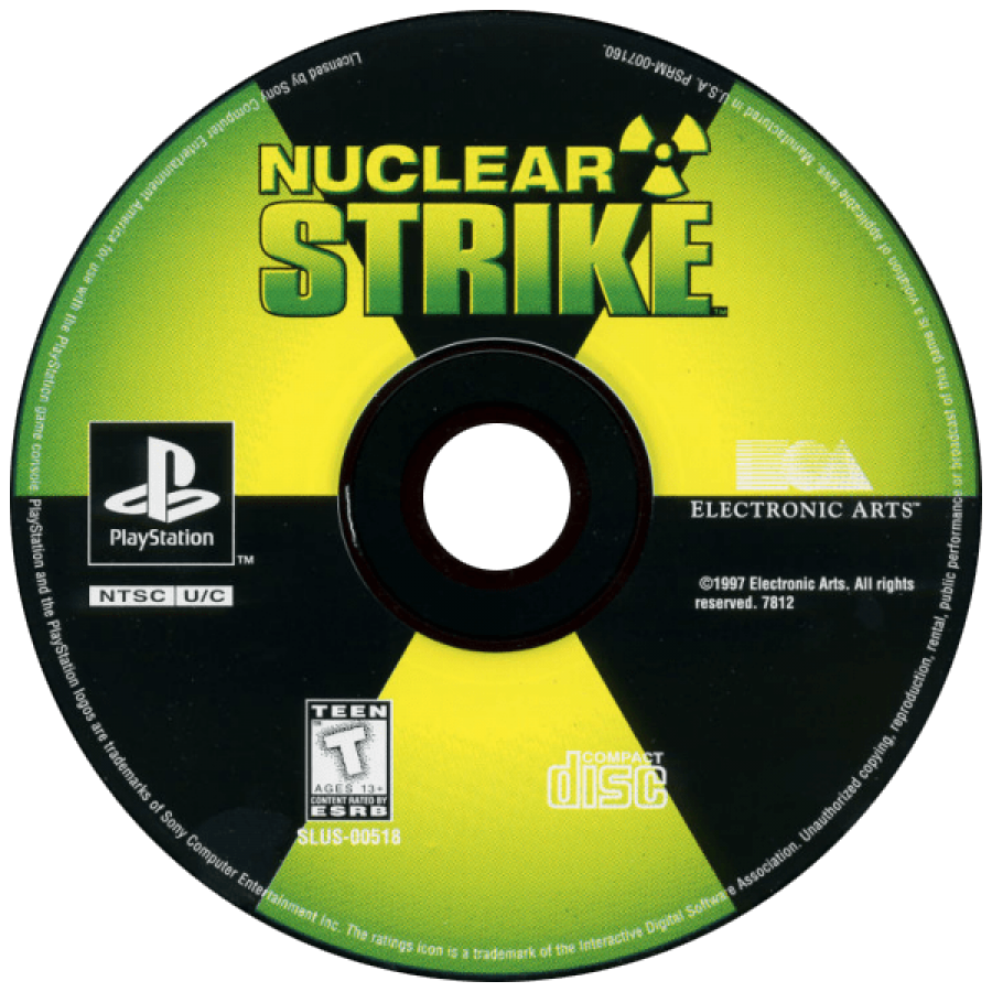 Nuclear Strike PlayStation 1 PS1 helicopter combat action video game Electronic Arts sequel to Soviet Strike mission-based gameplay striking Pacific Rim forces Pacific Theater campaign disc art