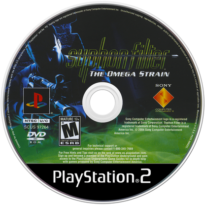 Syphon Filter: The Omega Strain – PlayStation 2 (PS2) video game disc, tactical third-person shooter.