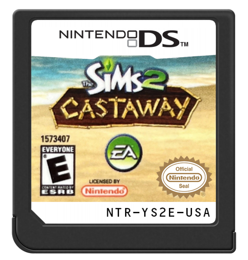 The Sims 2: Castaway cartridge art for Nintendo DS (DS) video game
