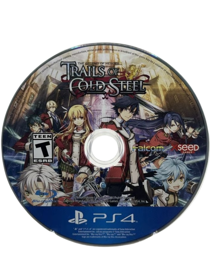 The Legend of Heroes Trails of Cold Steel PS4 game featuring deep JRPG storytelling, turn-based combat, and an expansive fantasy academy adventure disc