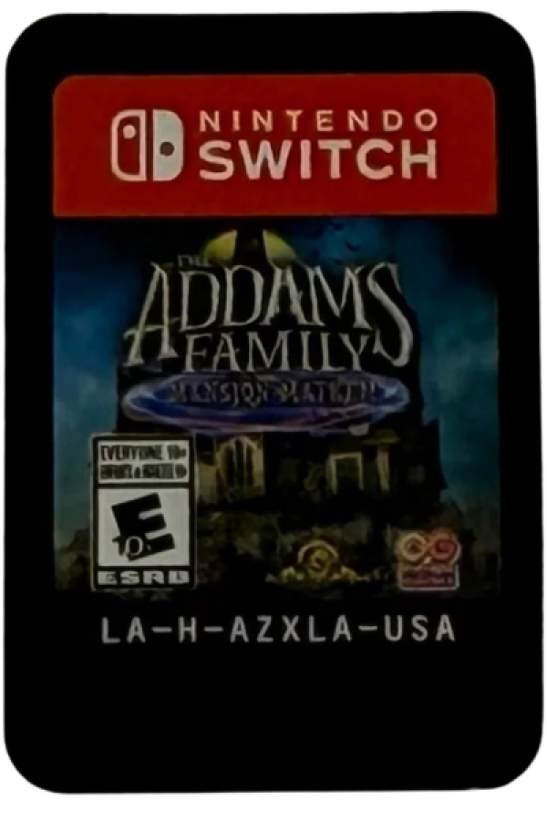 The Addams Family Mansion Mayhem  Nintendo Switch for family friendly action adventure video game fans featuring Gomez Morticia Wednesday and Pugsley spooky mansion exploration cooperative multiplayer platforming challenges puzzle solving colorful environments and classic Addams Family characters collectible gaming appeal game cartridge