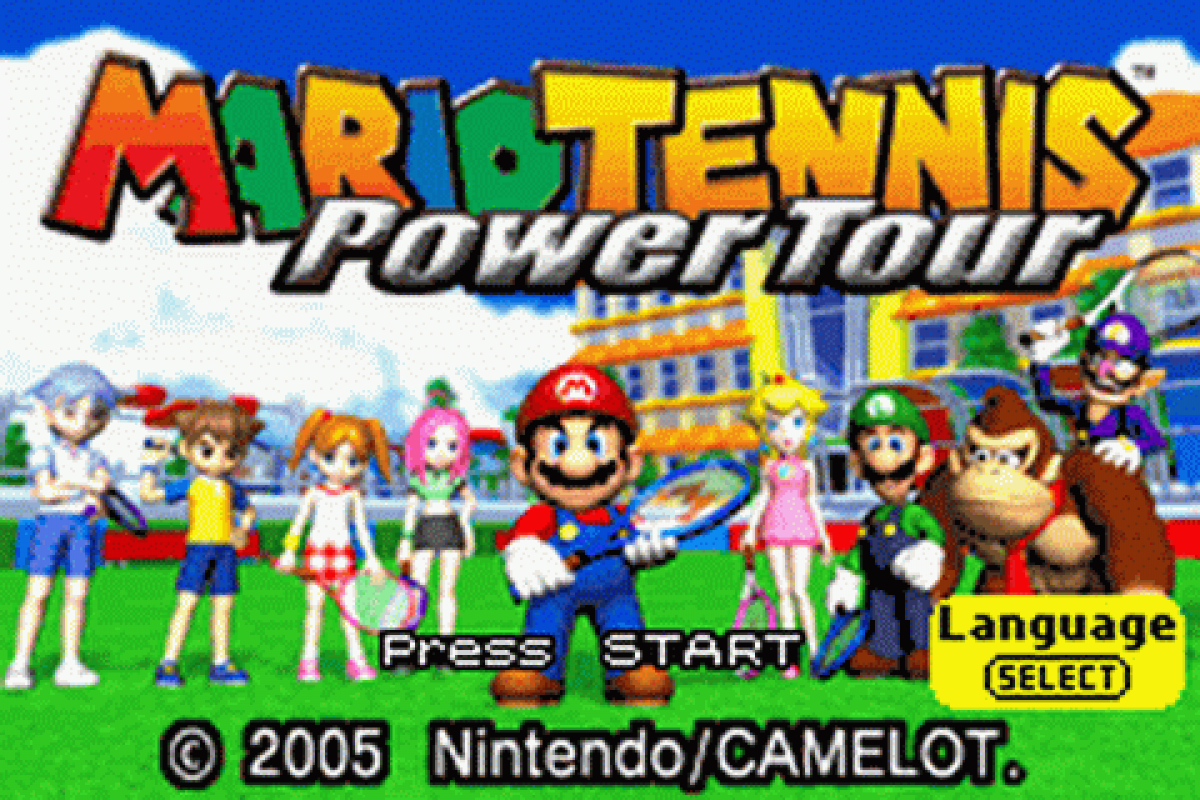 Mario Tennis: Power Tour start screen for Game Boy Advance (GBA) video game