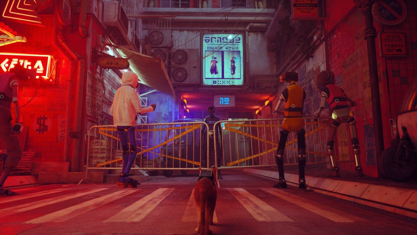 Stray for Nintendo Switch with futuristic city exploration featuring a stray cat protagonist gameplay