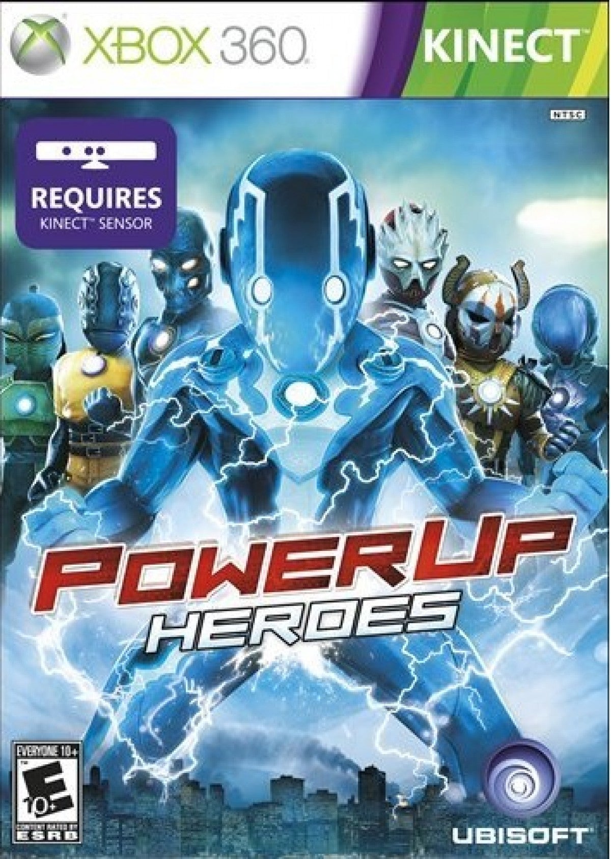PowerUp Heroes Xbox 360 for retro video game enthusiasts featuring motion controlled fighting gameplay superhero inspired combat Kinect powered full body controls futuristic battles unlockable powers competitive multiplayer action and collectible gaming appeal cover art