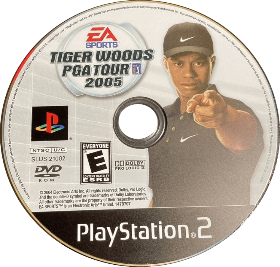 Tiger Woods PGA Tour 2005 – PlayStation 2 (PS2) video game disc, golf sports simulation.