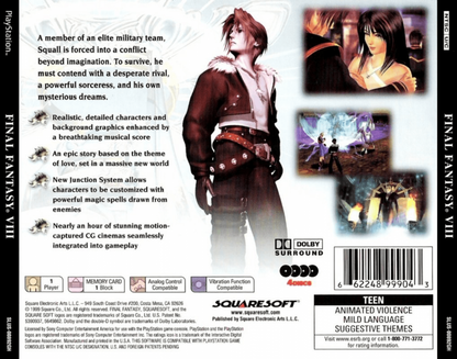 Final Fantasy VIII back of case for PlayStation 1 (PS1) retro JRPG video game