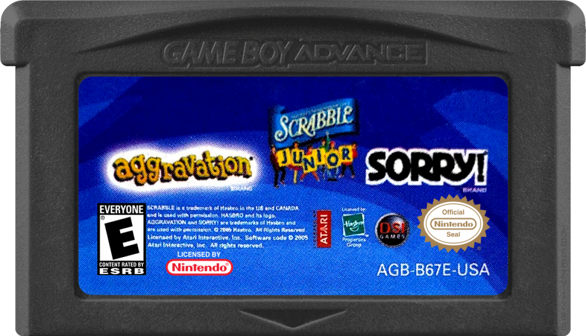 Aggravation / Sorry / Scrabble Jr  – Game Boy Advance (GBA) Front Cartridge Cover Art