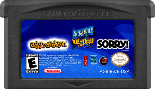 Aggravation / Sorry / Scrabble Jr  – Game Boy Advance (GBA) Front Cartridge Cover Art