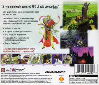 SaGa Frontier back of case for PlayStation 1 (PS1) role-playing video game
