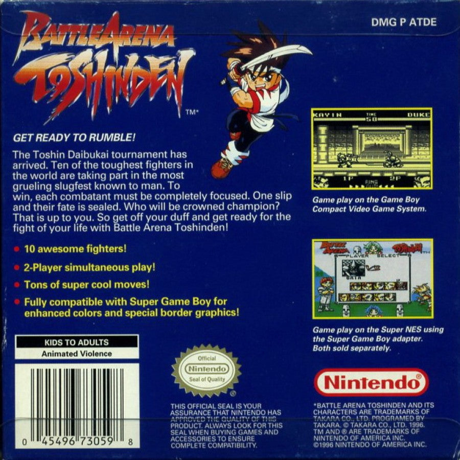 Battle Arena Toshinden Game Boy early portable fighting game adaptation of the 3D weapons-based series back box cover