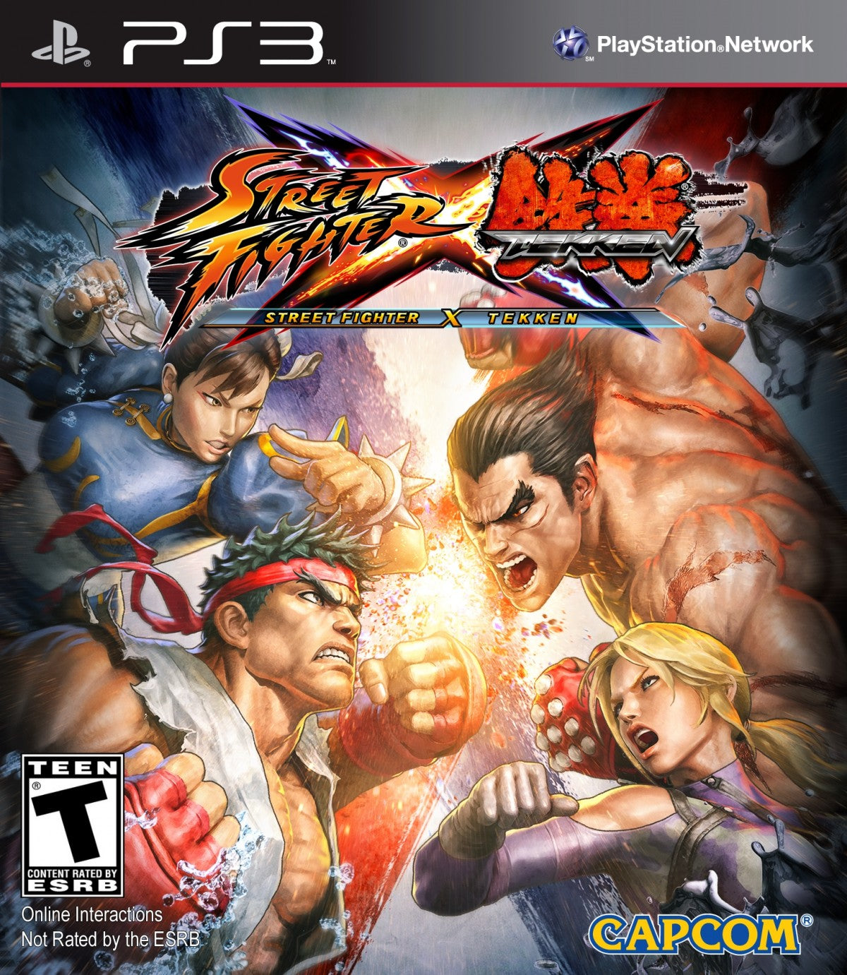 Street Fighter X Tekken for PlayStation 3 (PS3) at Gamers INC, featuring an epic crossover roster from two legendary fighting franchises with a tag-team combat system, Gem enhancements, and explosive cinematic special moves for the ultimate 2D fighter experience front cover