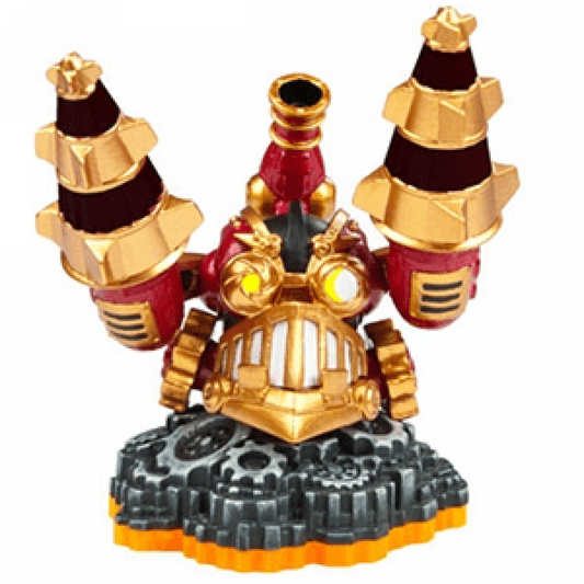 Drill Sergeant Series 2 Skylanders Giants figure, tech robot character with tank treads, rotating drill arms and cannon, mechanical design in battle stance, detailed collectible toy on portal base from Skylanders Giants series