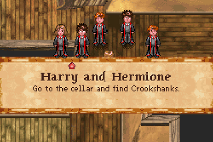 Harry Potter and the Prisoner of Azkaban for Game Boy Advance, gameplay for a role-playing video game with turn-based combat, spell casting, exploration, and wizarding world adventure