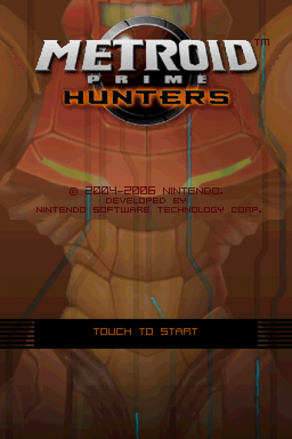 Metroid Prime: Hunters start screen for Nintendo DS (DS) first-person shooter sci-fi action video game