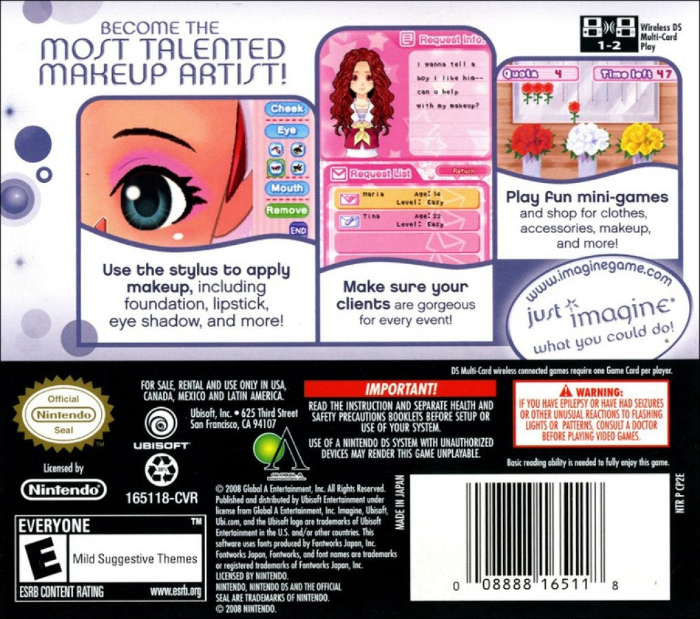 Imagine: Makeup Artist back cover art for Nintendo DS (DS) video game