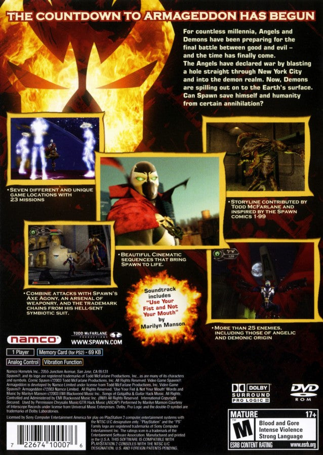 Spawn Armageddon PS2 PlayStation 2 action hack and slash game retro video game back of case