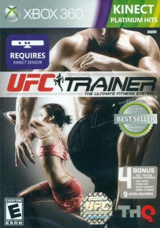 UFC Personal Trainer Platinum Hits Xbox 360 video game featuring fitness and training gameplay mixed martial arts workouts exercise routines Kinect motion control support and official UFC branded fitness title cover art