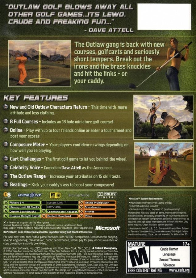 Outlaw Golf 2 back cover art for Xbox (XBOX) video game