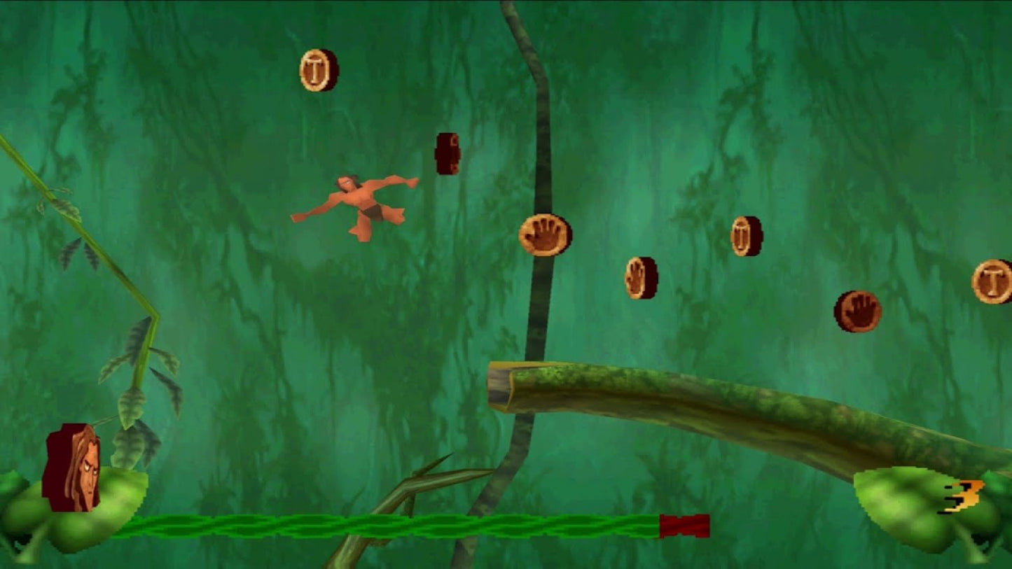 Disney Tarzan PlayStation 1 Digital Eclipse action-adventure platformer based on the animated film jungle levels vine swinging gameplay Tarzan Jane Terk Tantor Clayton villain puzzle-solving collectibles Sony PlayStation original classic 90s licensed game gameplay screenshot